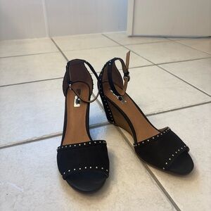 Halogen Black Suede Studded Women's Wedges